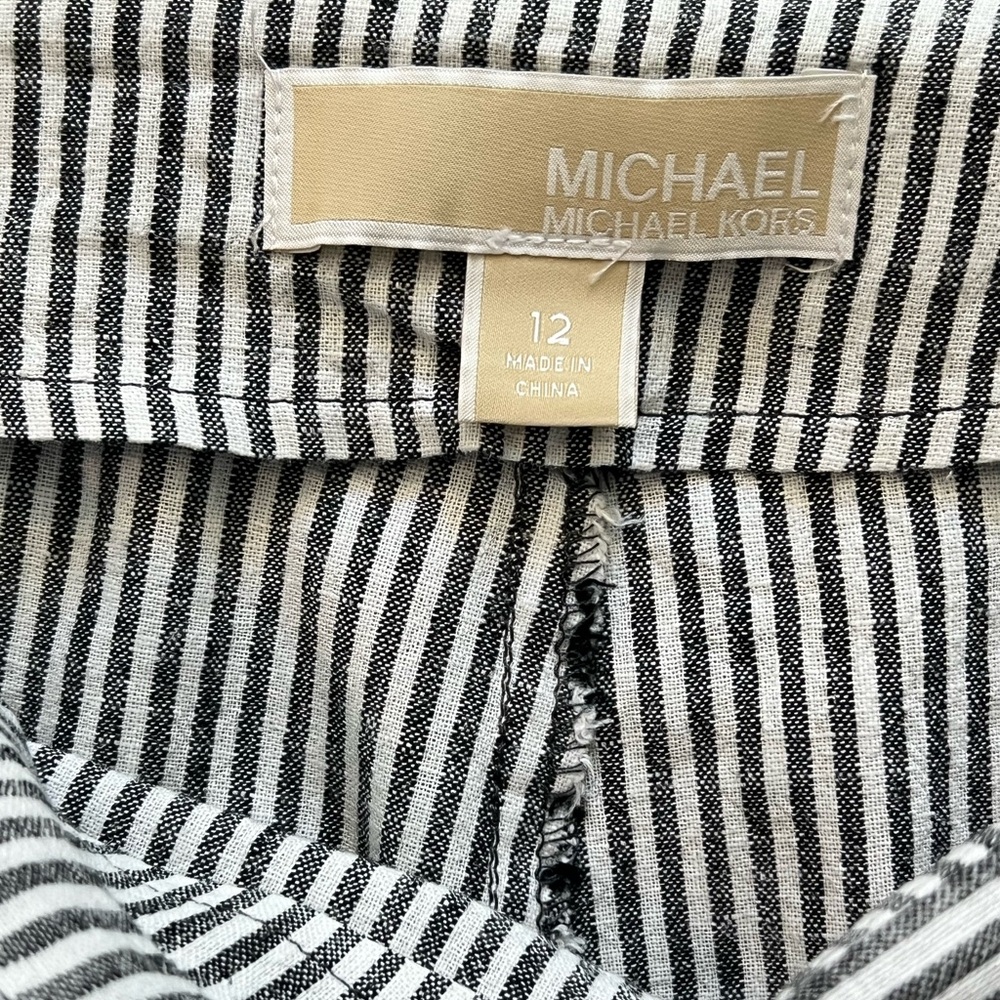 Michael Kors Wide Leg Pants Size 12 Linen/Cotton Black & White Striped - Picture 6 of 7